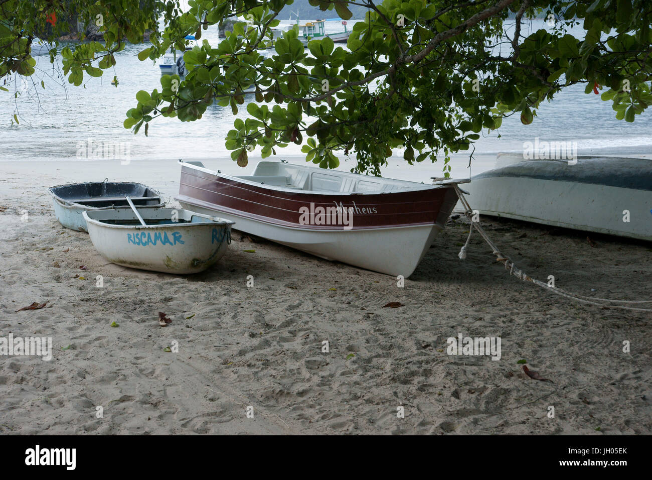 Beach, Boat, Ilha Grande, Rio de Janeiro, Brazil Stock Photo