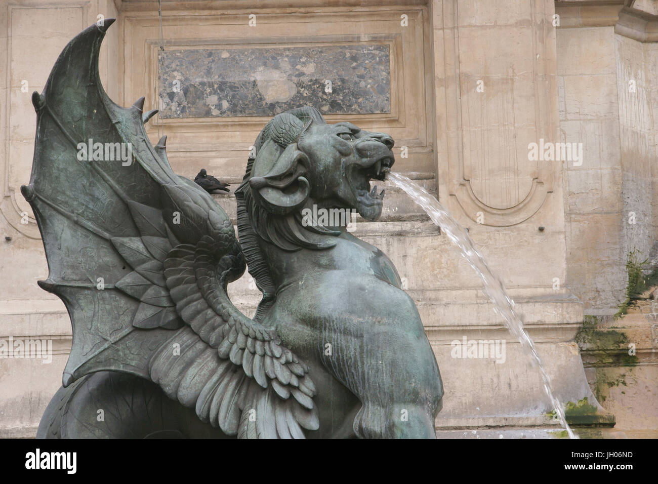 Sculpture, Fountain, Place Saint-Michel, 6ème arrondissement, (75006), Paris, France Stock Photo