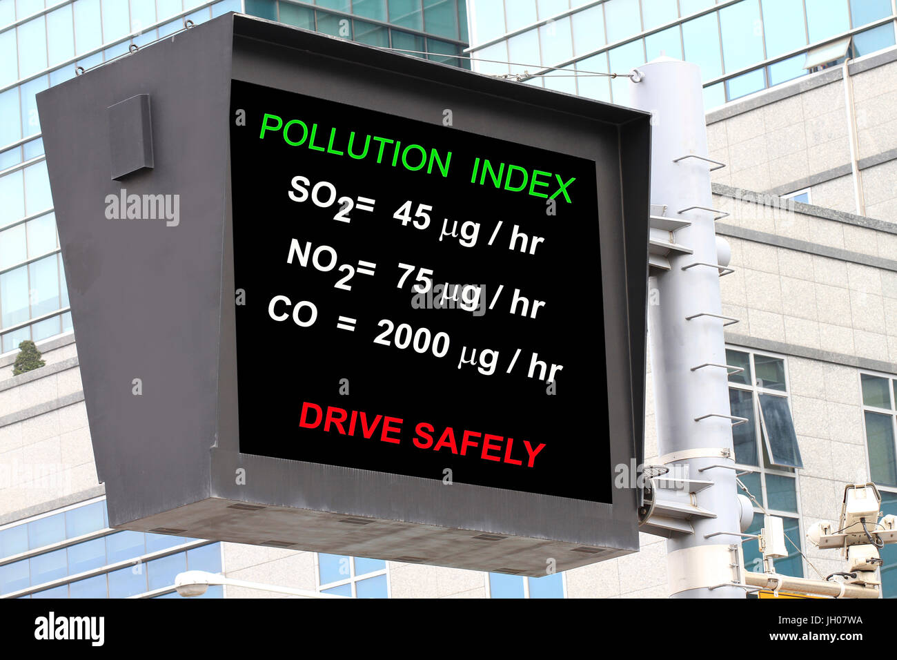 Air pollution index in a roadsign electronic screen many uses in