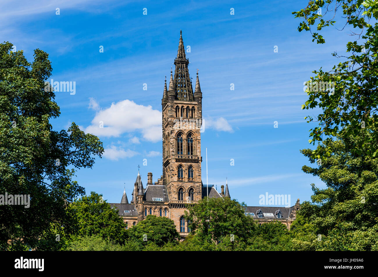 Glasgow, Scotland, UK - August 8, 2012: The gothic tower of Glasgow University. Stock Photo