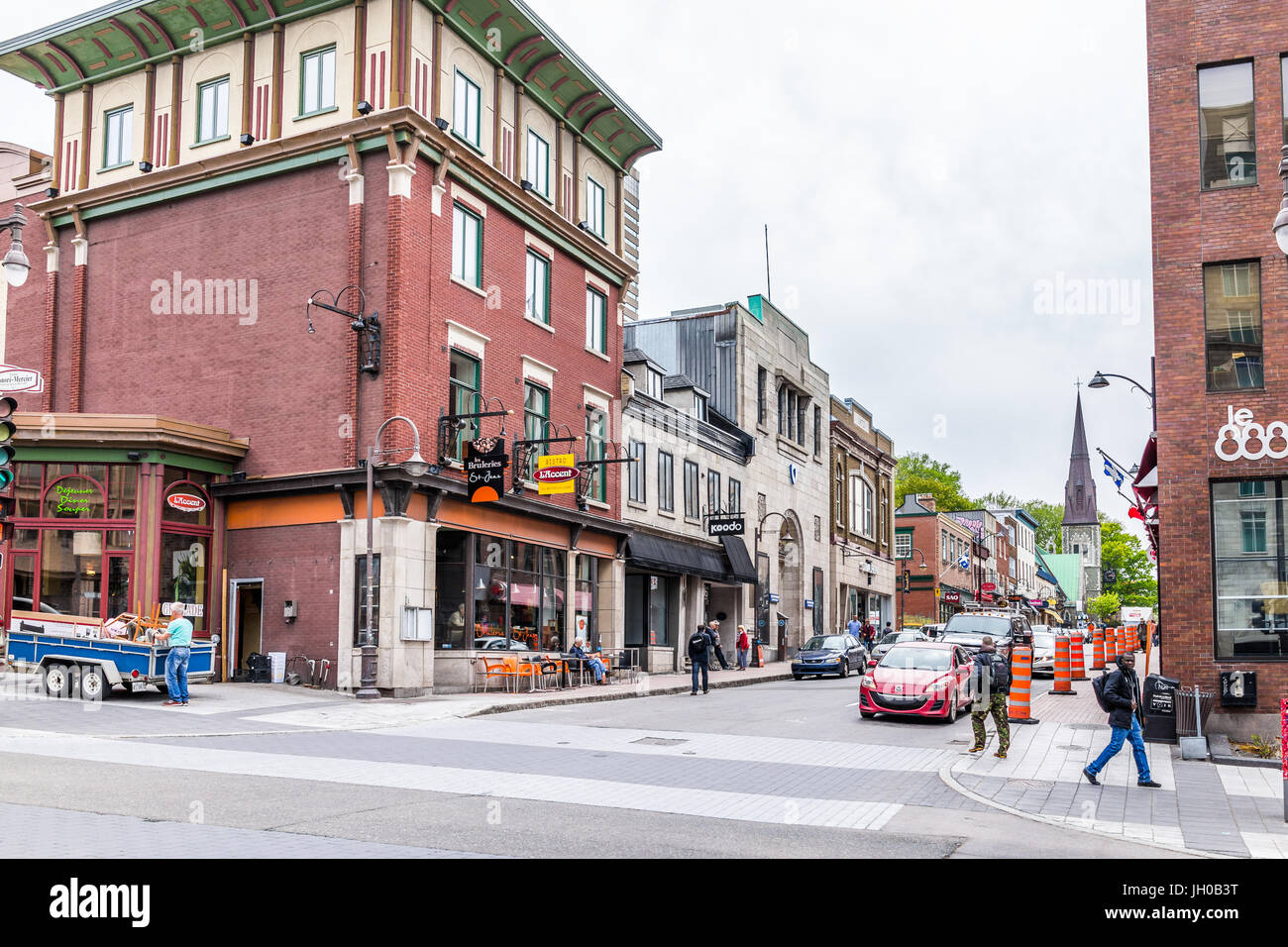 Quebec City, Canada May 29, 2017 People crossing old town street