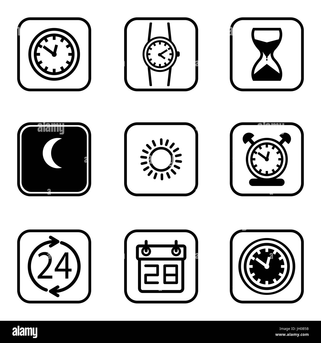 Time and Clock icons on white background. Vector illustration Stock ...