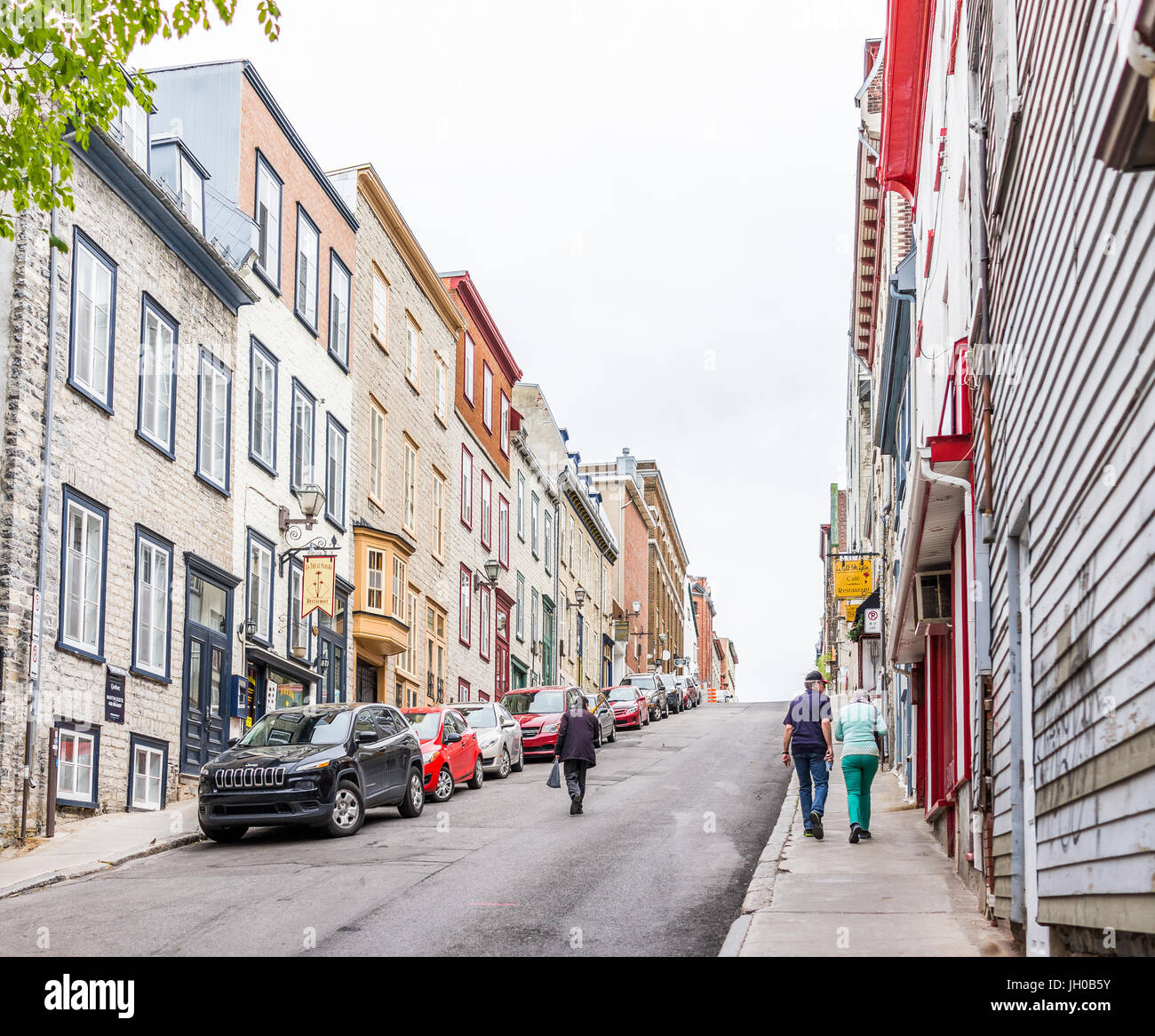 Quebec City, Canada May 29, 2017 Old town steep street on incline