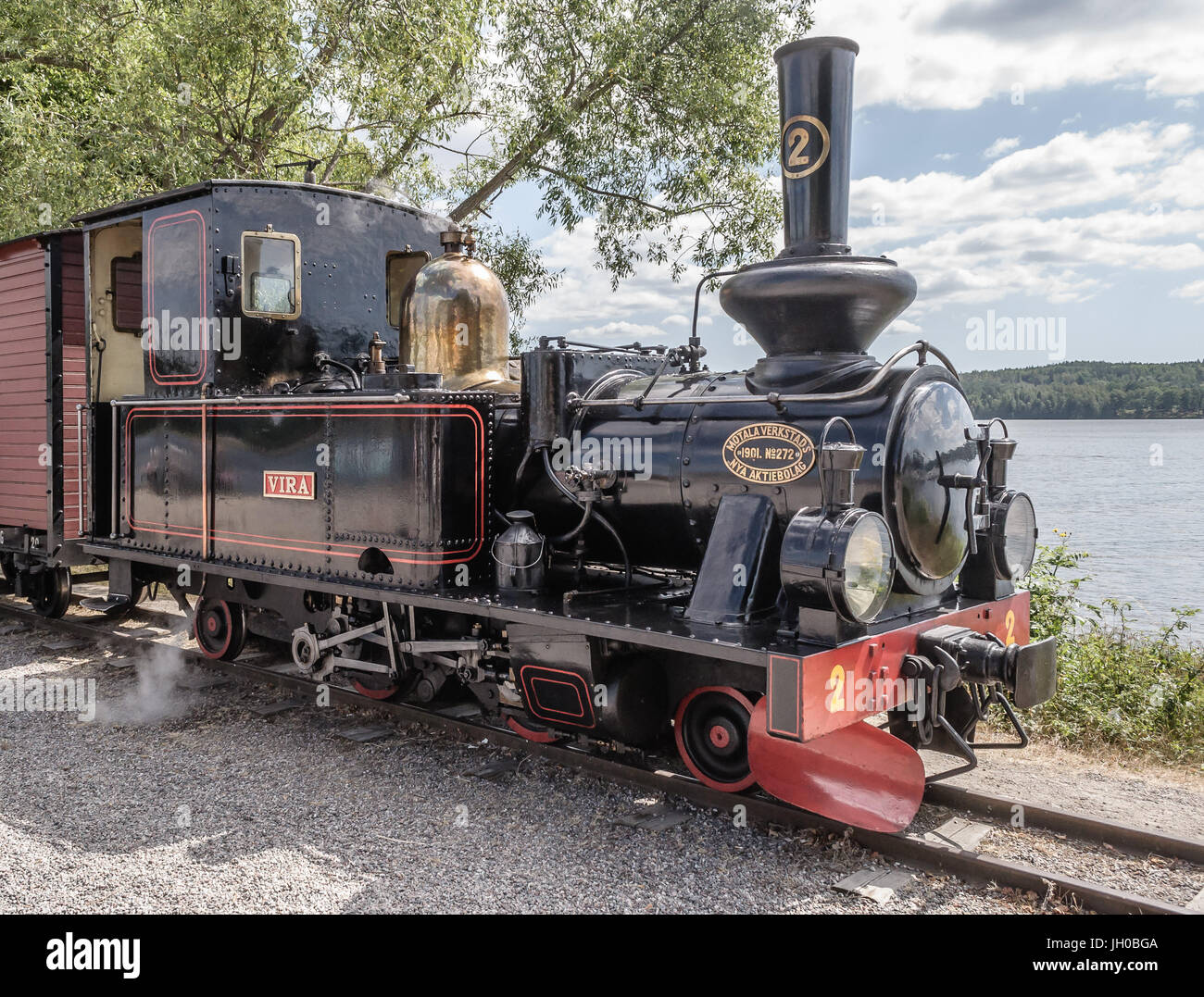 Old narrow-track locomotive in Mariefred Stock Photo