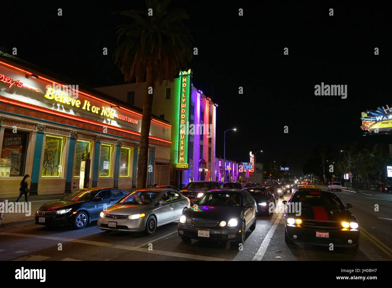 Los Angeles, California, USA: Hollywood Boulevard and the Hollywood Walk of Fame at night Stock Photo