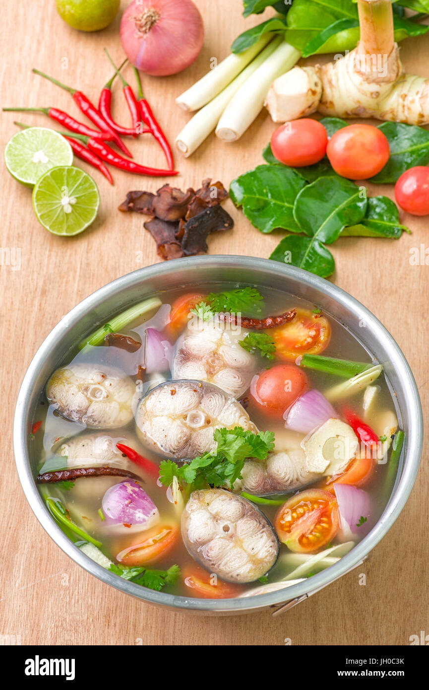 Spicy Fish soup ,hot soup of Thailand,Tom yum Stock Photo