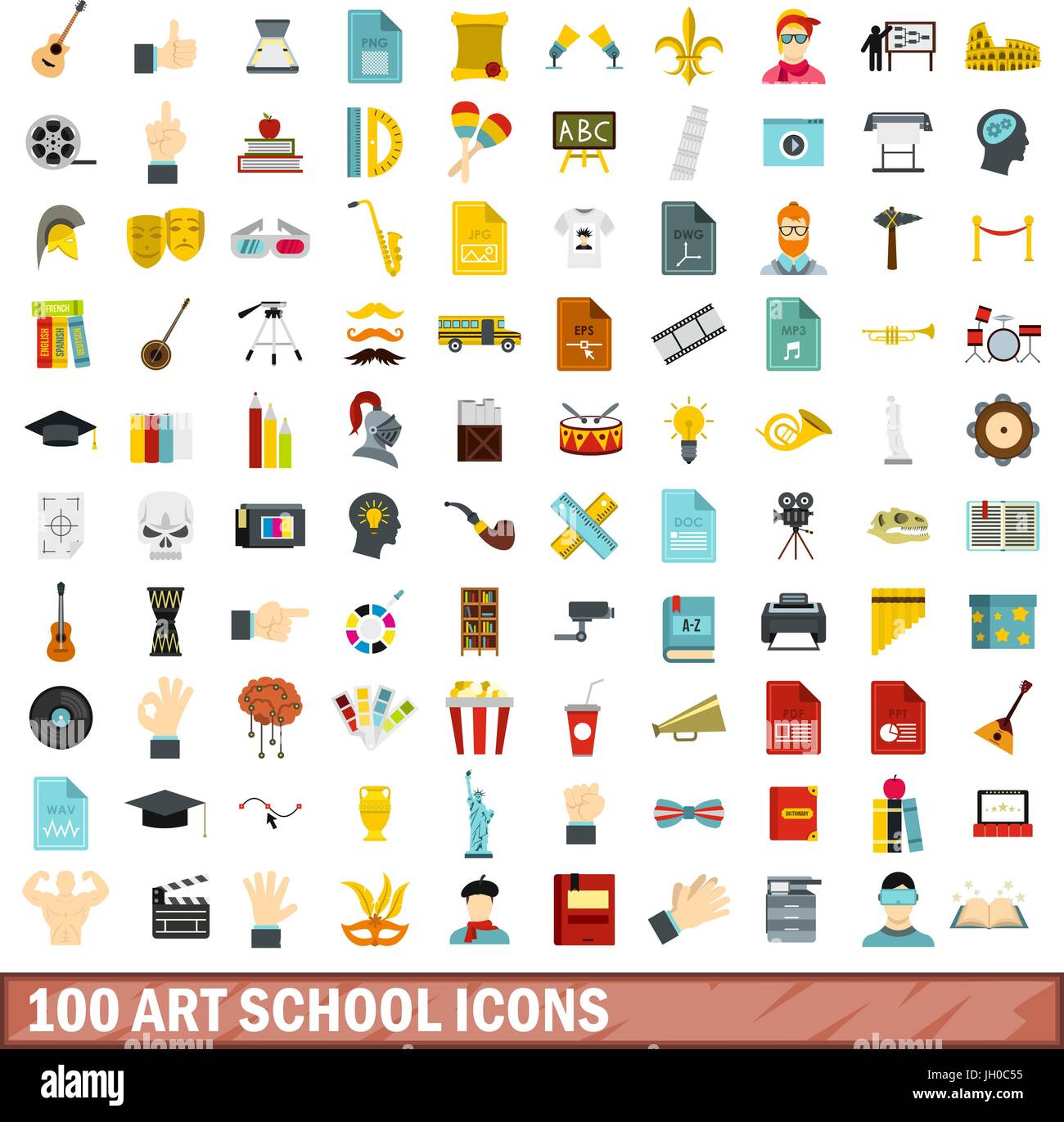 100 art school icons set, flat style Stock Vector Image & Art - Alamy