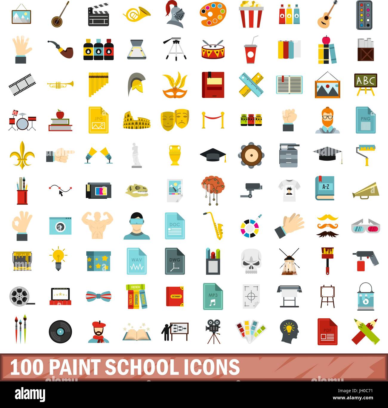 100 paint school icons set, flat style Stock Vector Image & Art - Alamy