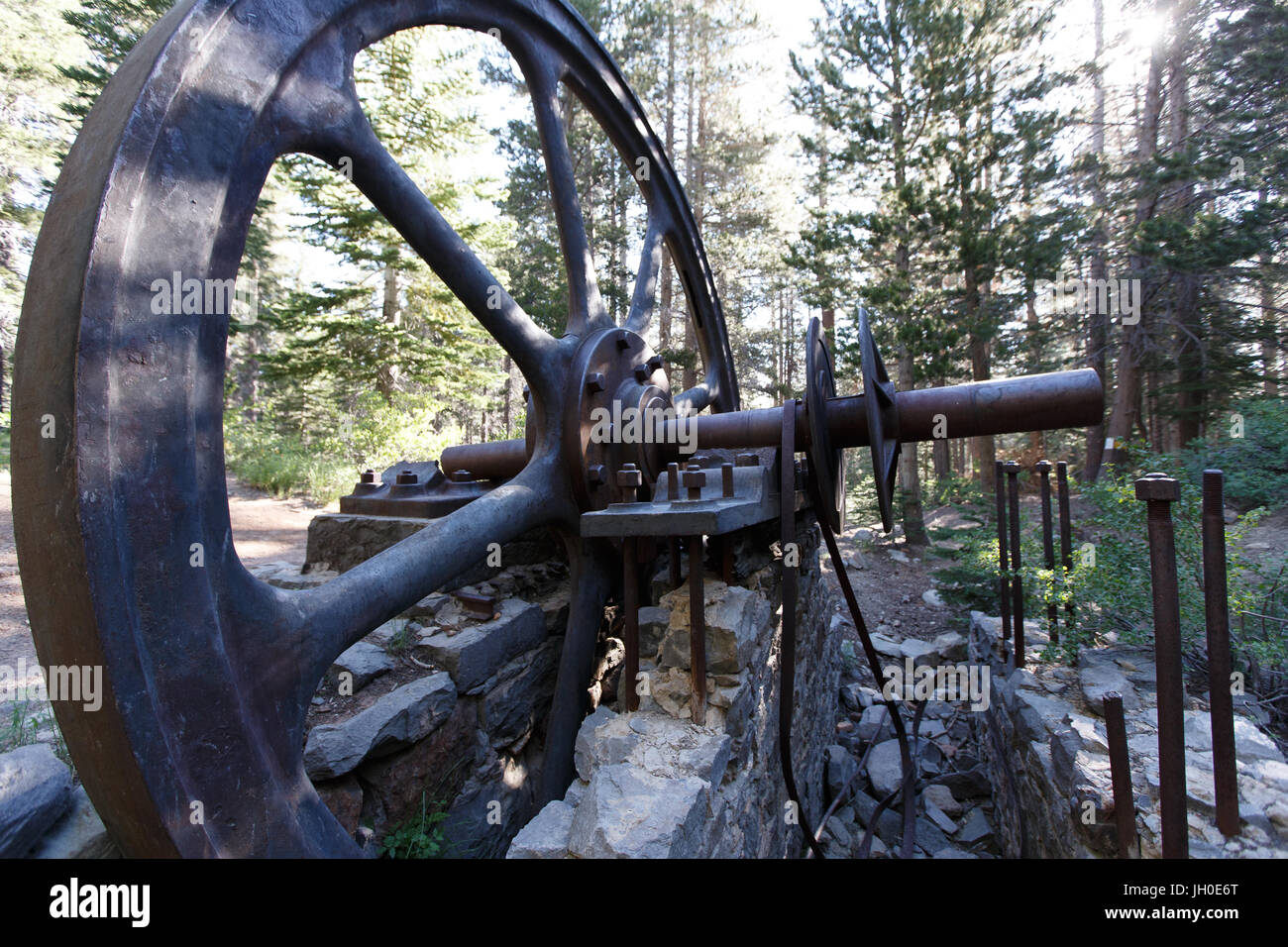 Remains of the Mill City Stampmill, gold processing mill erected by miners  who settled in Mammoth Lakes, CA in the 1870s. Stock Photo