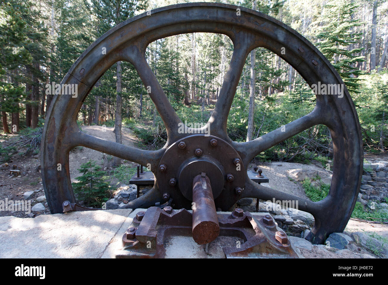Remains of the Mill City Stampmill, gold processing mill erected by miners  who settled in Mammoth Lakes, CA in the 1870s. Stock Photo