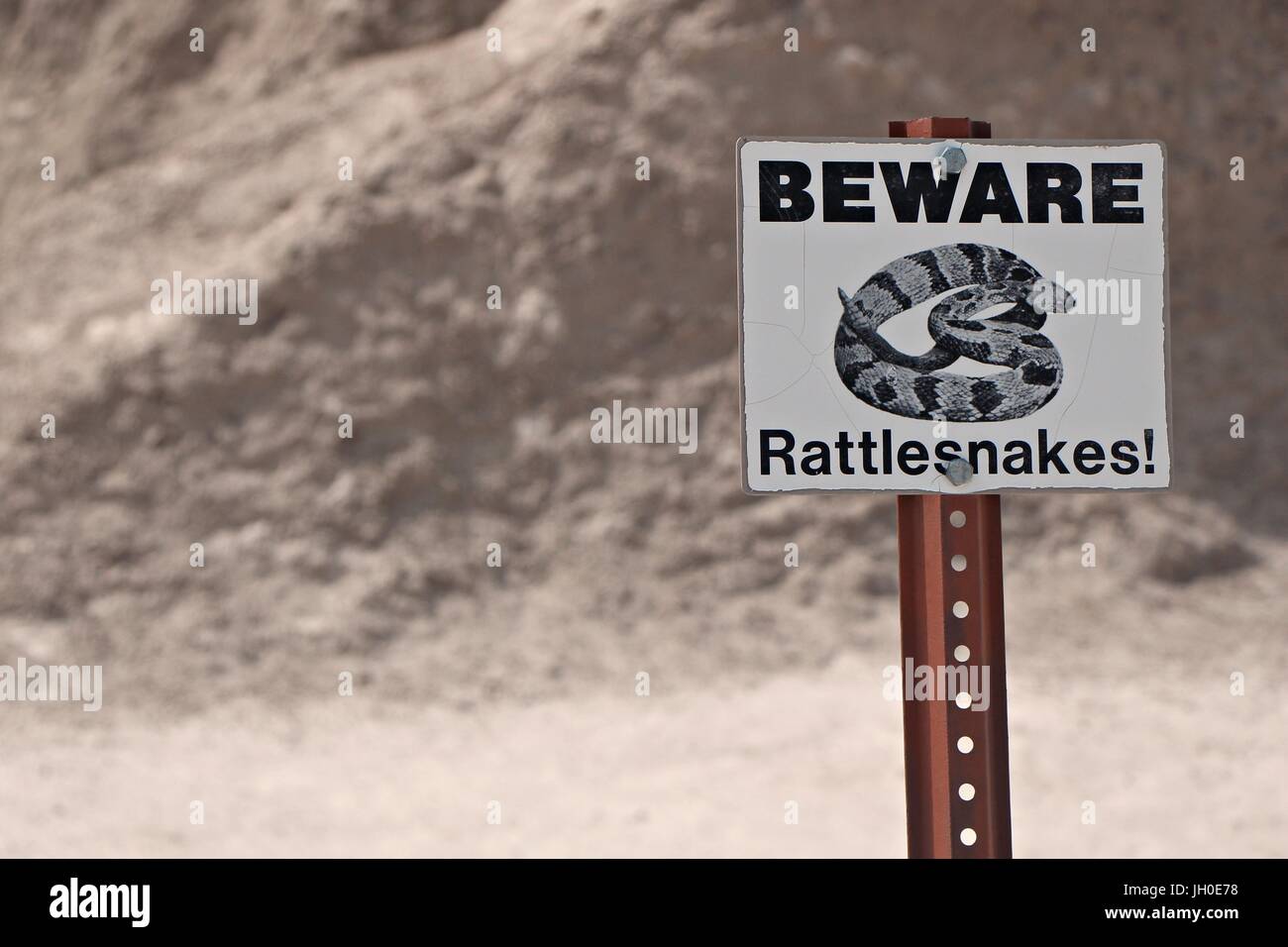 'Beware Rattlesnakes!' sign Stock Photo