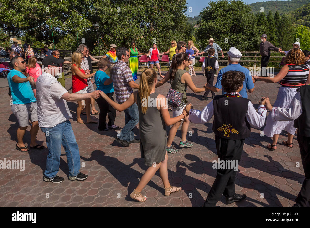 Greek-Americans, dancers, dancing, Greek dance, Marin Greek Festival, city of Novato, Marin County, California Stock Photo