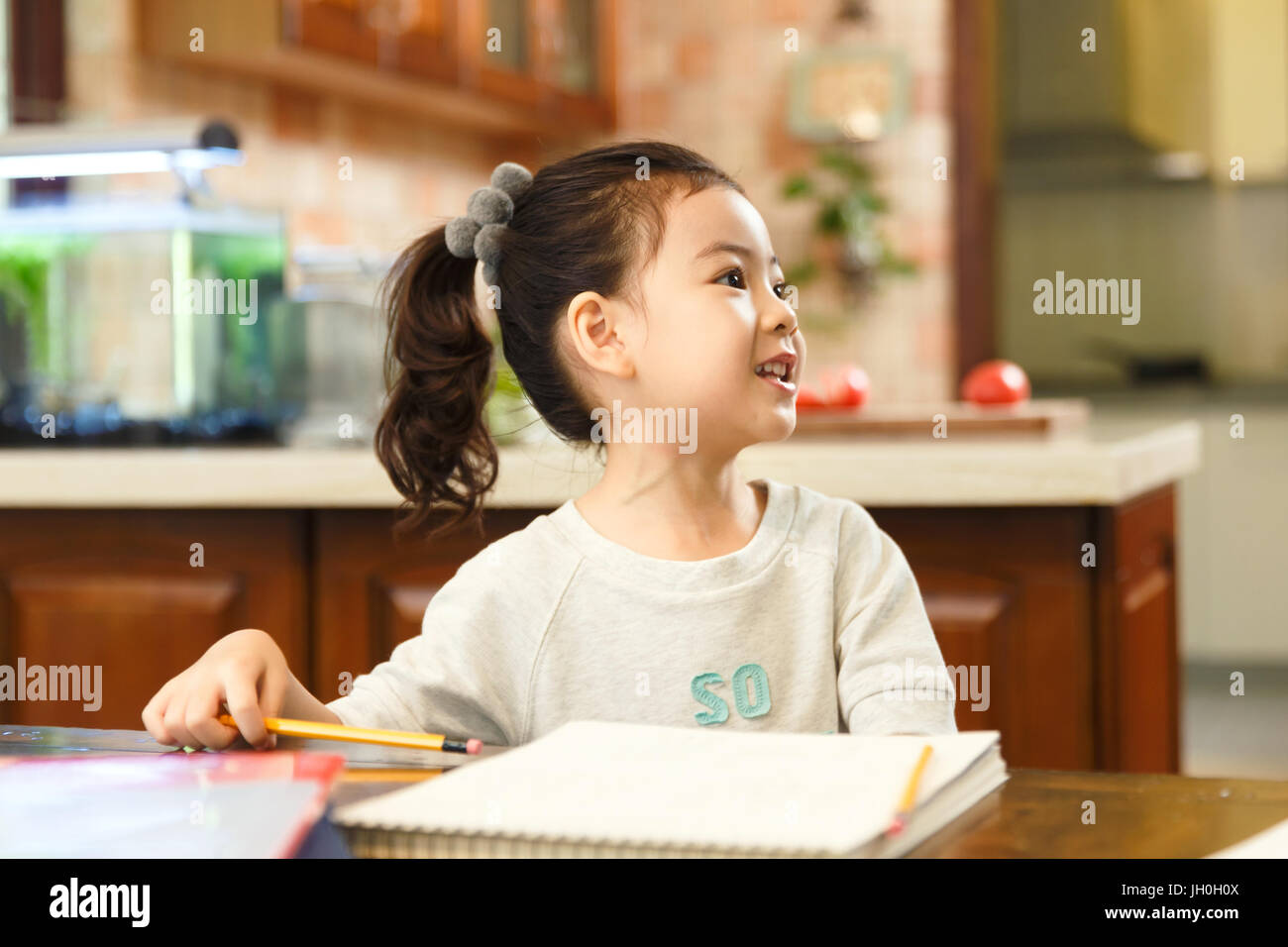 Little girl studying at home Stock Photo - Alamy