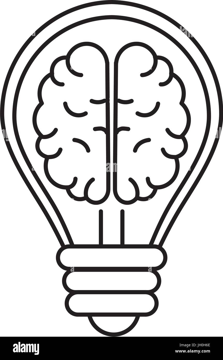 line creative bulb with brain inside over white background Stock Vector ...
