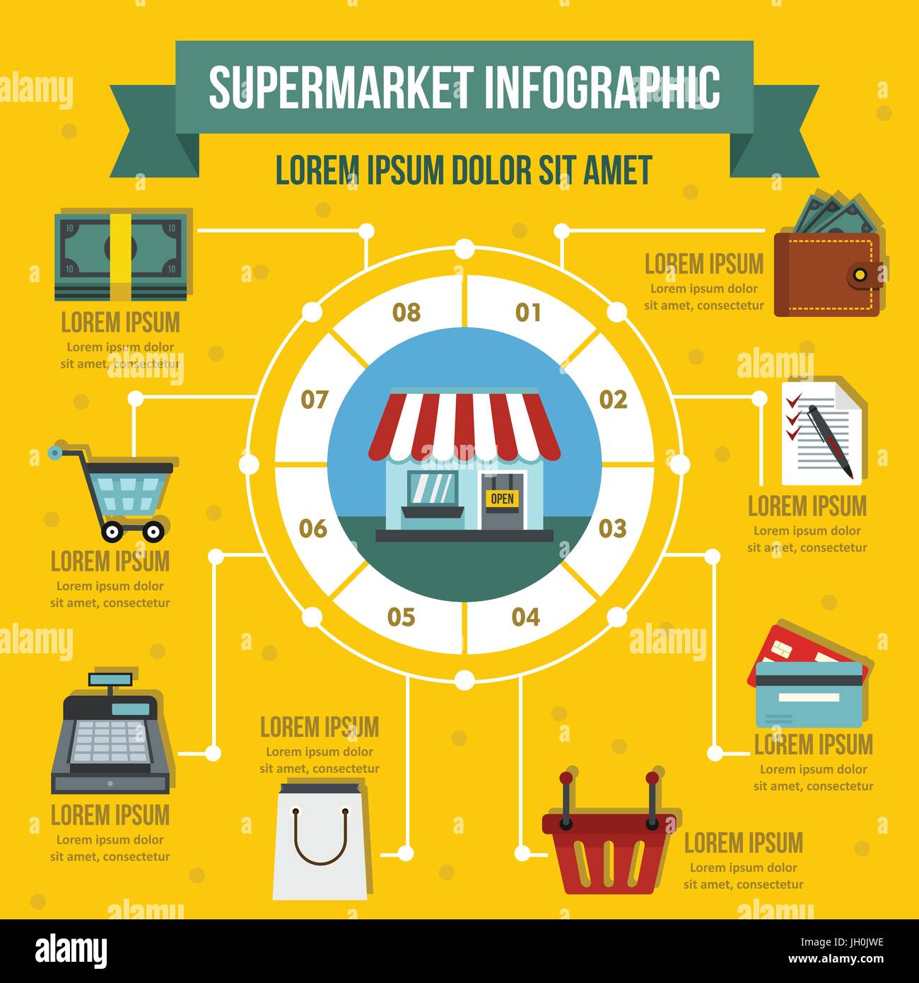 Supermarket infographic concept, flat style Stock Vector