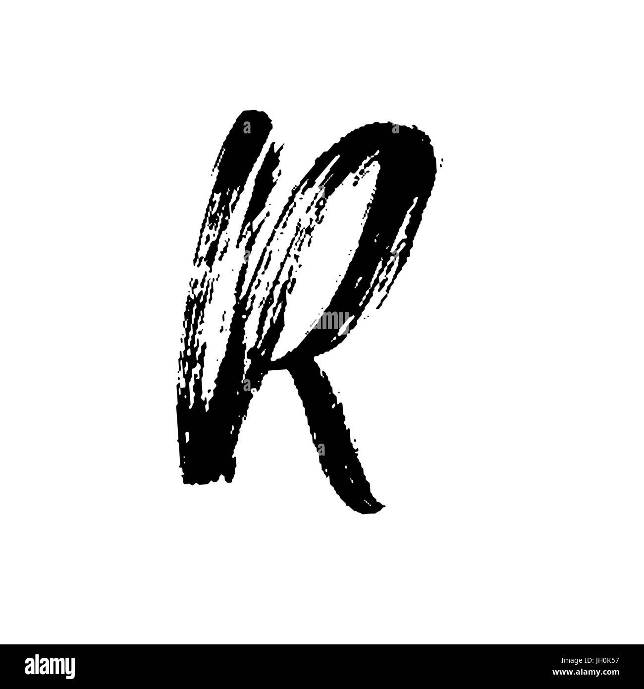 Letter R. Handwritten by dry brush. Rough strokes font. Vector