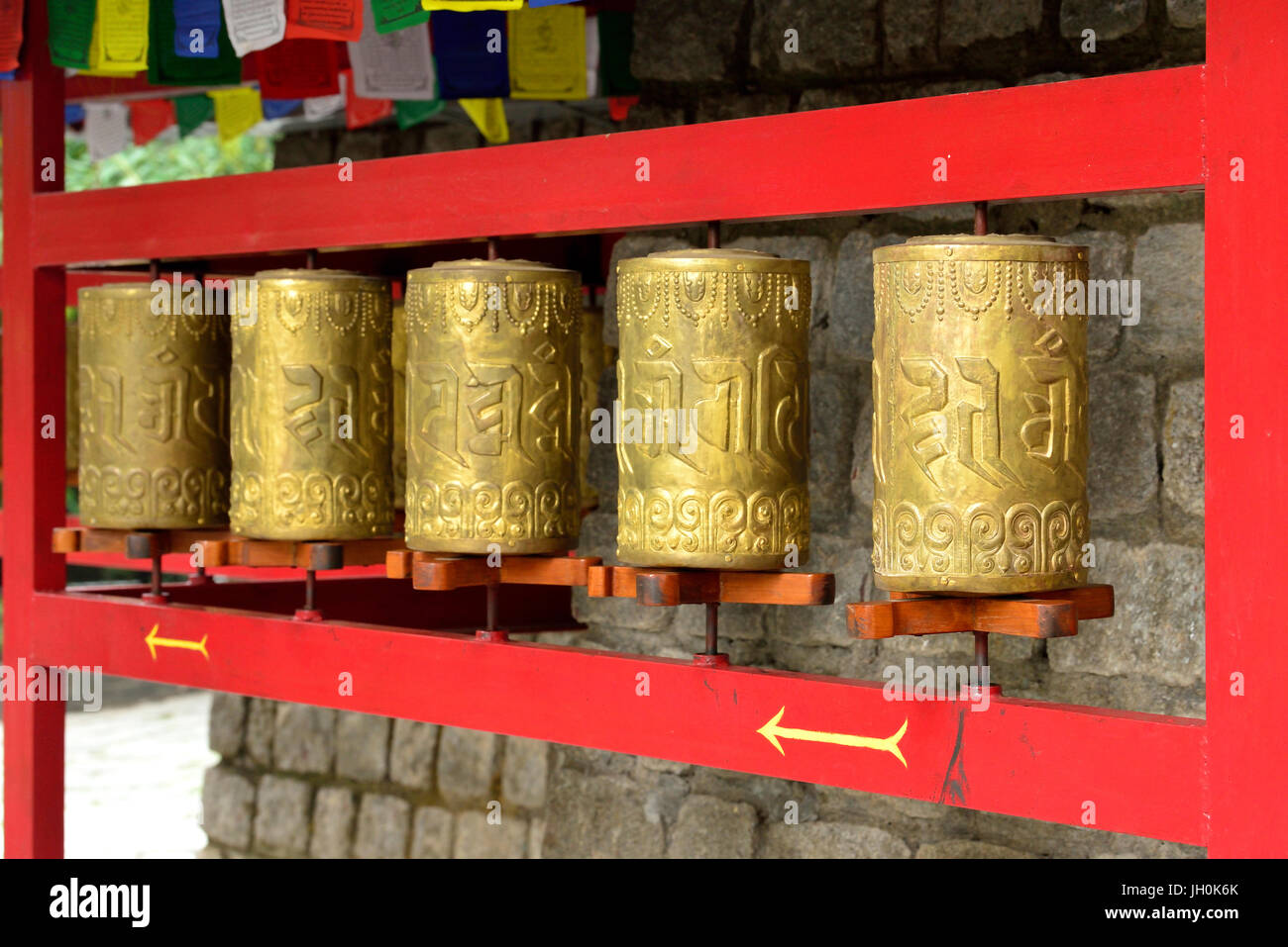 Buddhist Praying Wheels Stock Photo