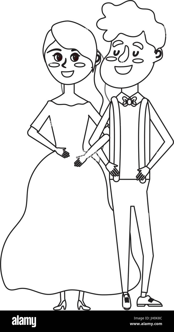 line happy couple together and romantic celebration Stock Vector Image ...