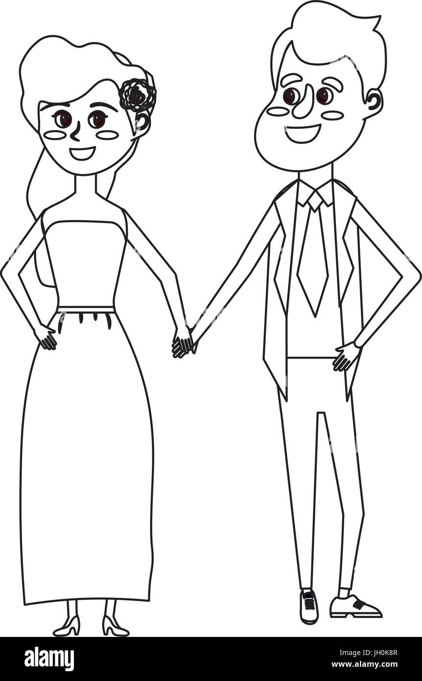 line happy couple together and romantic celebration Stock Vector Image ...