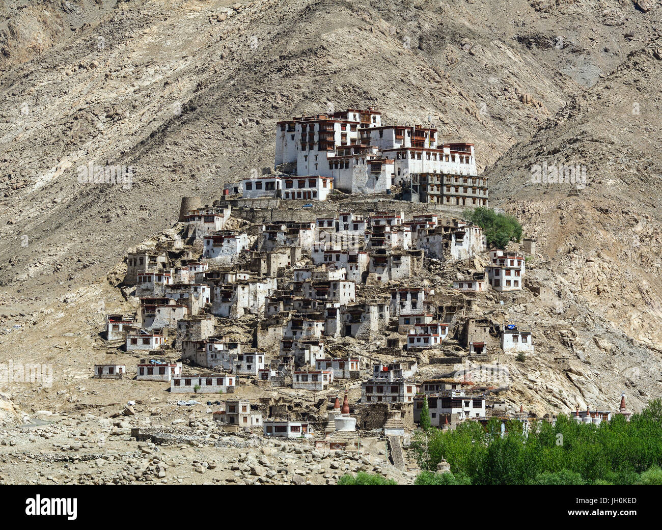Thiksey Gompa in Ladakh, India. The Monastery is noted for its resemblance to the Potala Palace in Lhasa, Tibet and is the largest gompa in central La Stock Photo