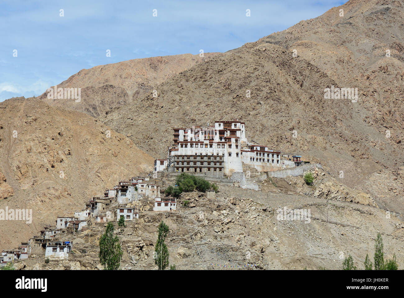 Thiksey Gompa located on the hill in Ladakh, India. The Monastery is noted for its resemblance to the Potala Palace in Lhasa, Tibet and is the largest Stock Photo