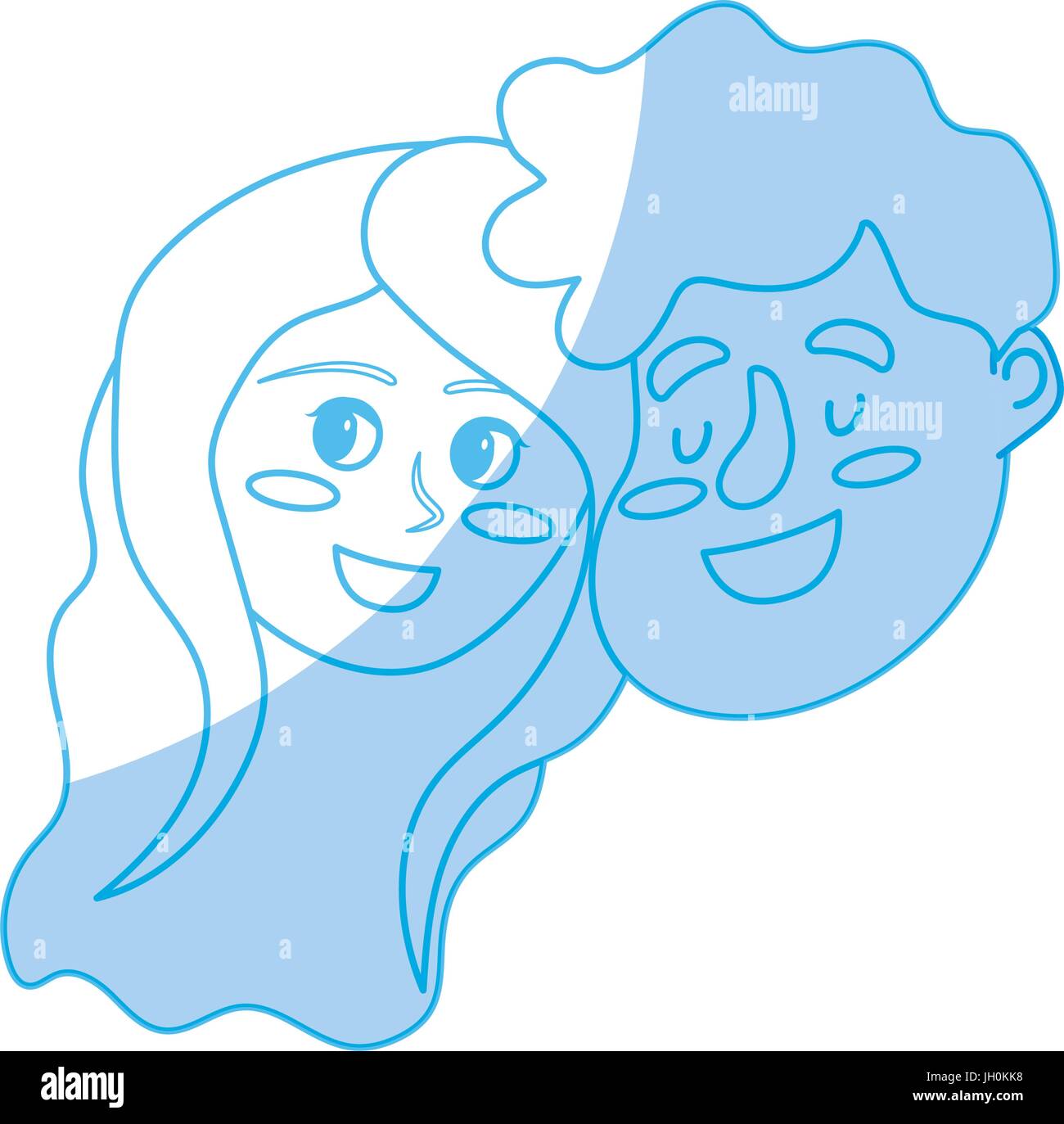 silhouette happy couple face with hairstyle design Stock Vector