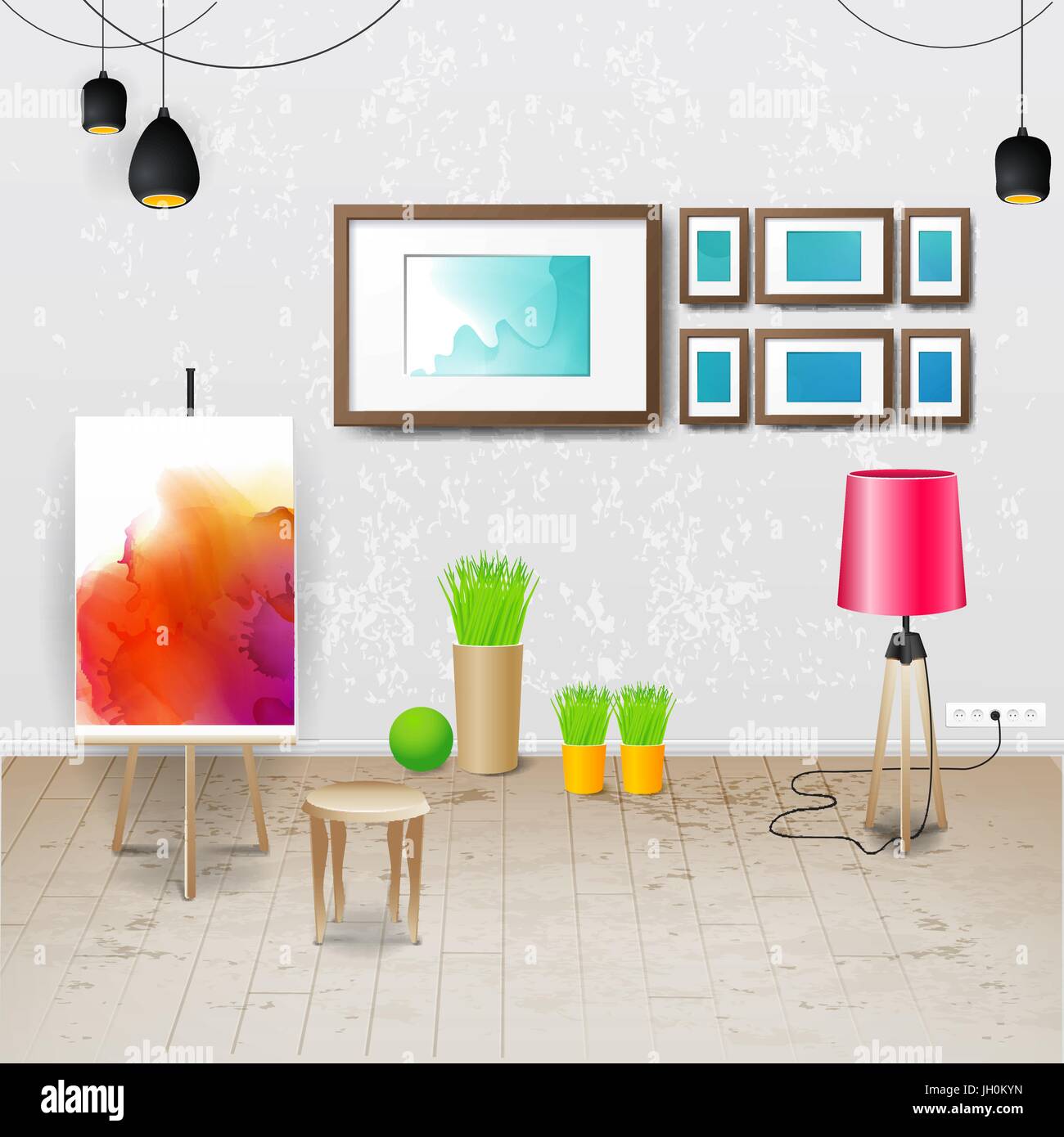 Workplace room. Vector illustration of modern office Stock Vector Image ...
