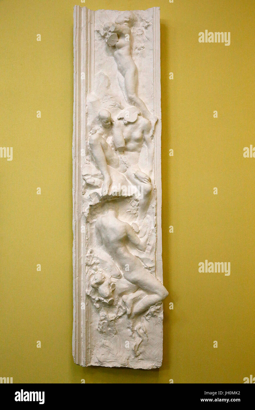Rodin museum, Paris. Gates of Hell, left pilaster, upper section. c. 1885-1890, plaster. France. Stock Photo