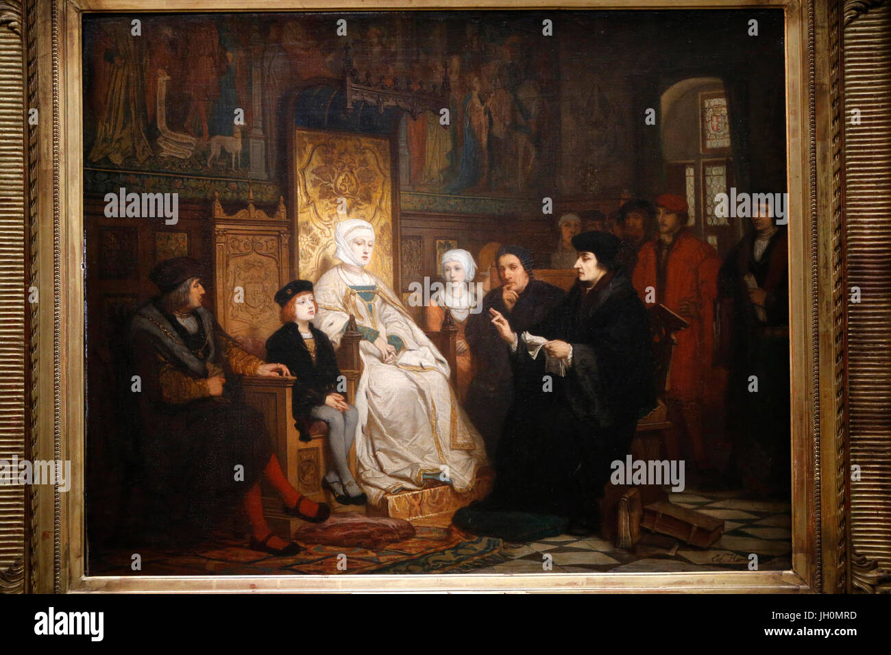 Orsay museum. Edouard Hamman. Charles V's childhood. Erasmus reading. Oil on canvas. 1863. Paris. France. Stock Photo