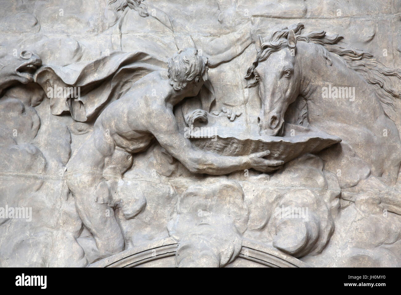 CitŽ de l'architecture et du patrimoine (Museum of architecture & heritage), Paris. Copie of a relief of the Rohan hotel (Paris) : Horses of the sun. Stock Photo