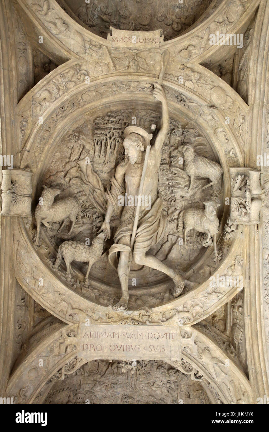 CitŽ de l'architecture et du patrimoine (Museum of architecture & heritage), Paris. Copy of the arch of the Rouen big clock. Detail : Good shepherd an Stock Photo