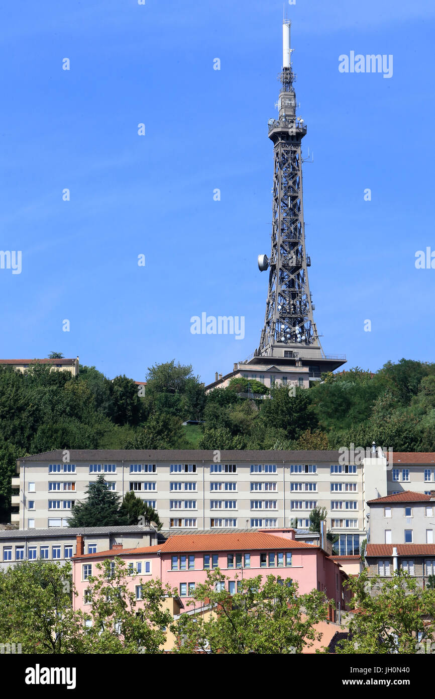 Metal tower transmitter 85.9 mm. 1892 - 1894. Fourvire. Lyon. France. Stock Photo