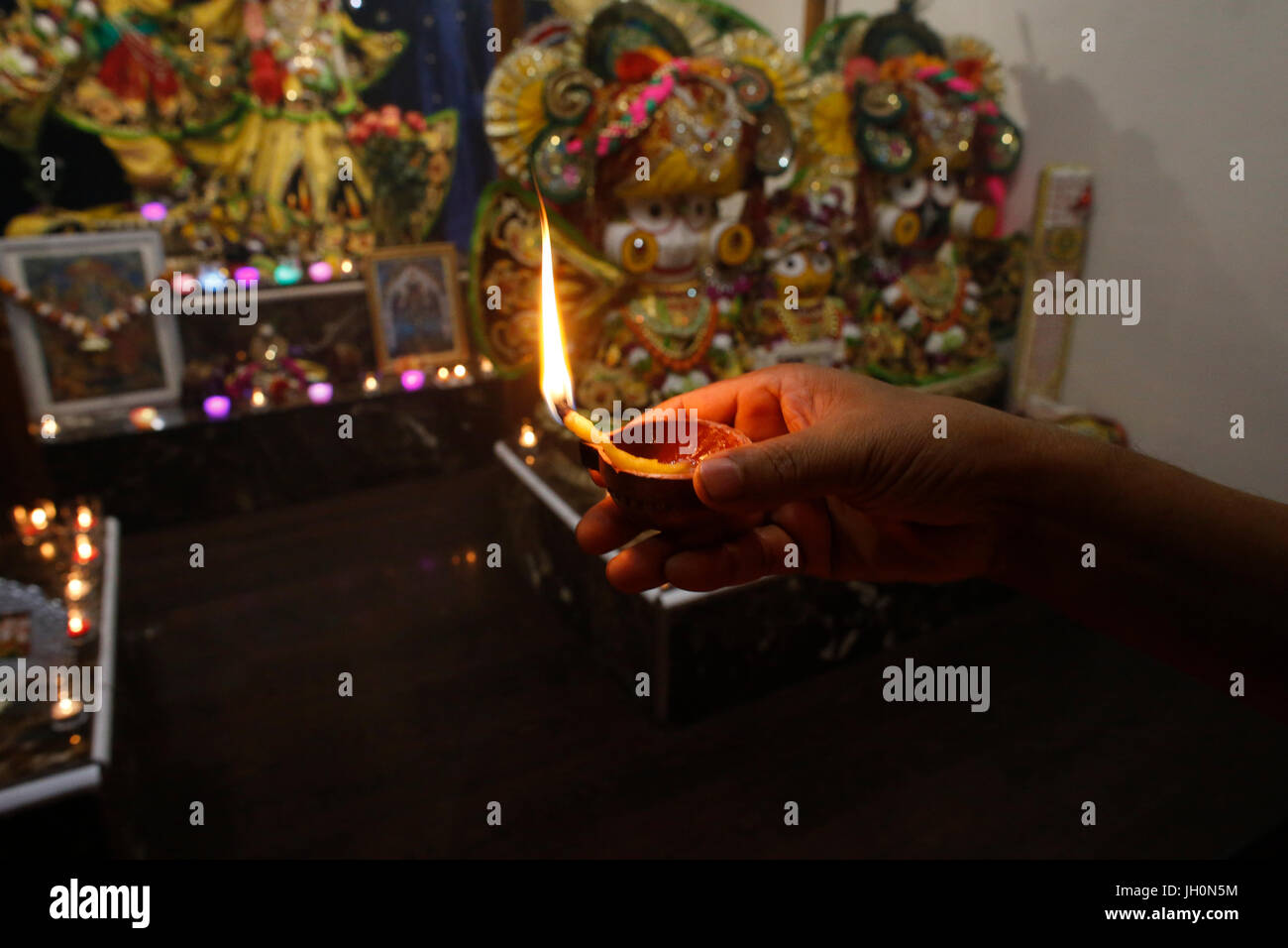 Hindu devotee celebrating Diwali festival. France. Stock Photo