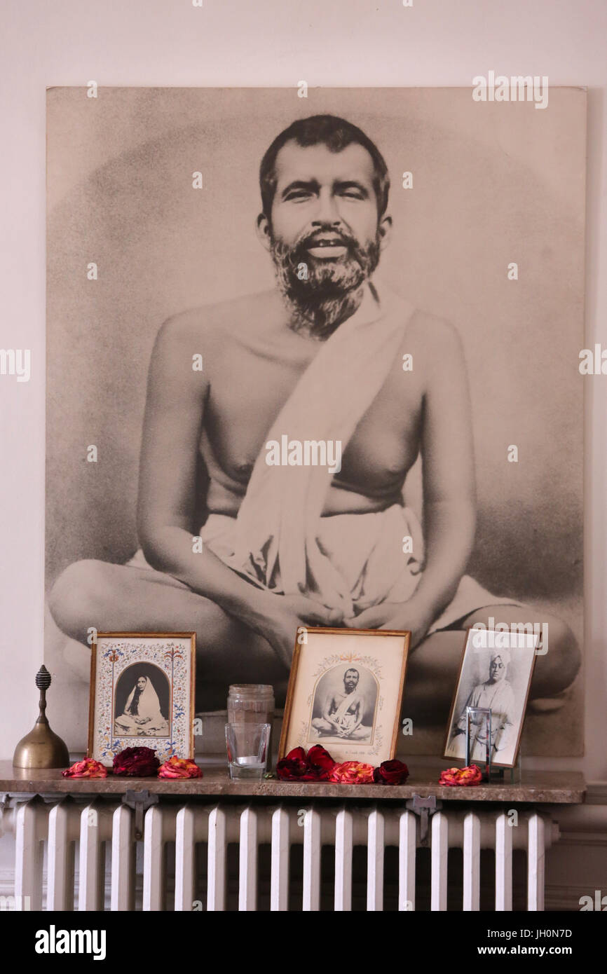 Portraits of Sri Ramakrishna Paramahamsa and other spiritual leaders at the Ramakrishna vedantic center. Gretz. France. Stock Photo