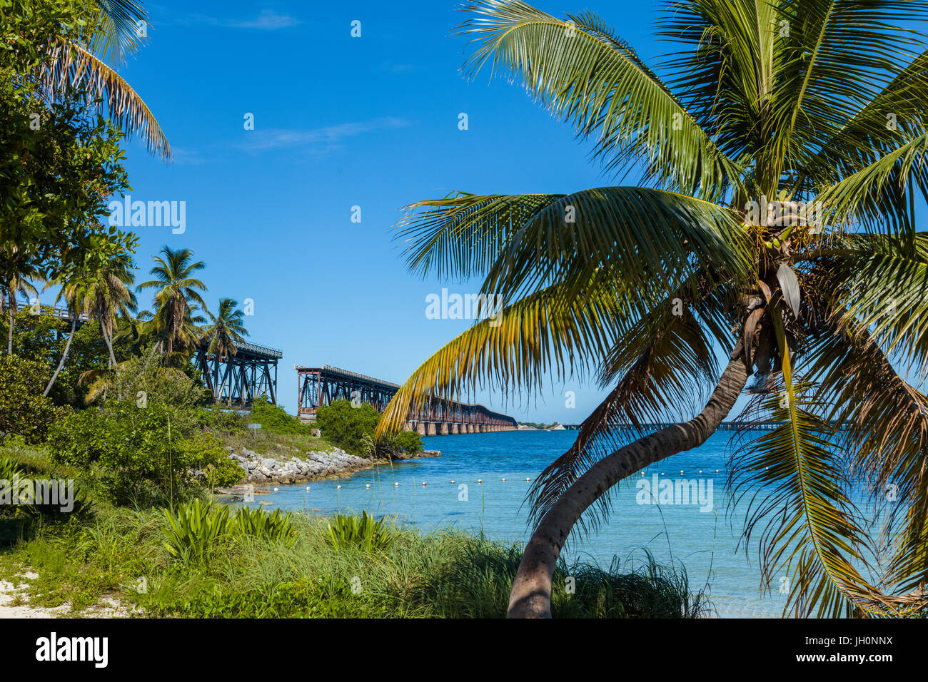 Old Bahia Honda Rail Bidge part of the Overseas Railway built by Henry Flagler in the Florida Keys Stock Photo