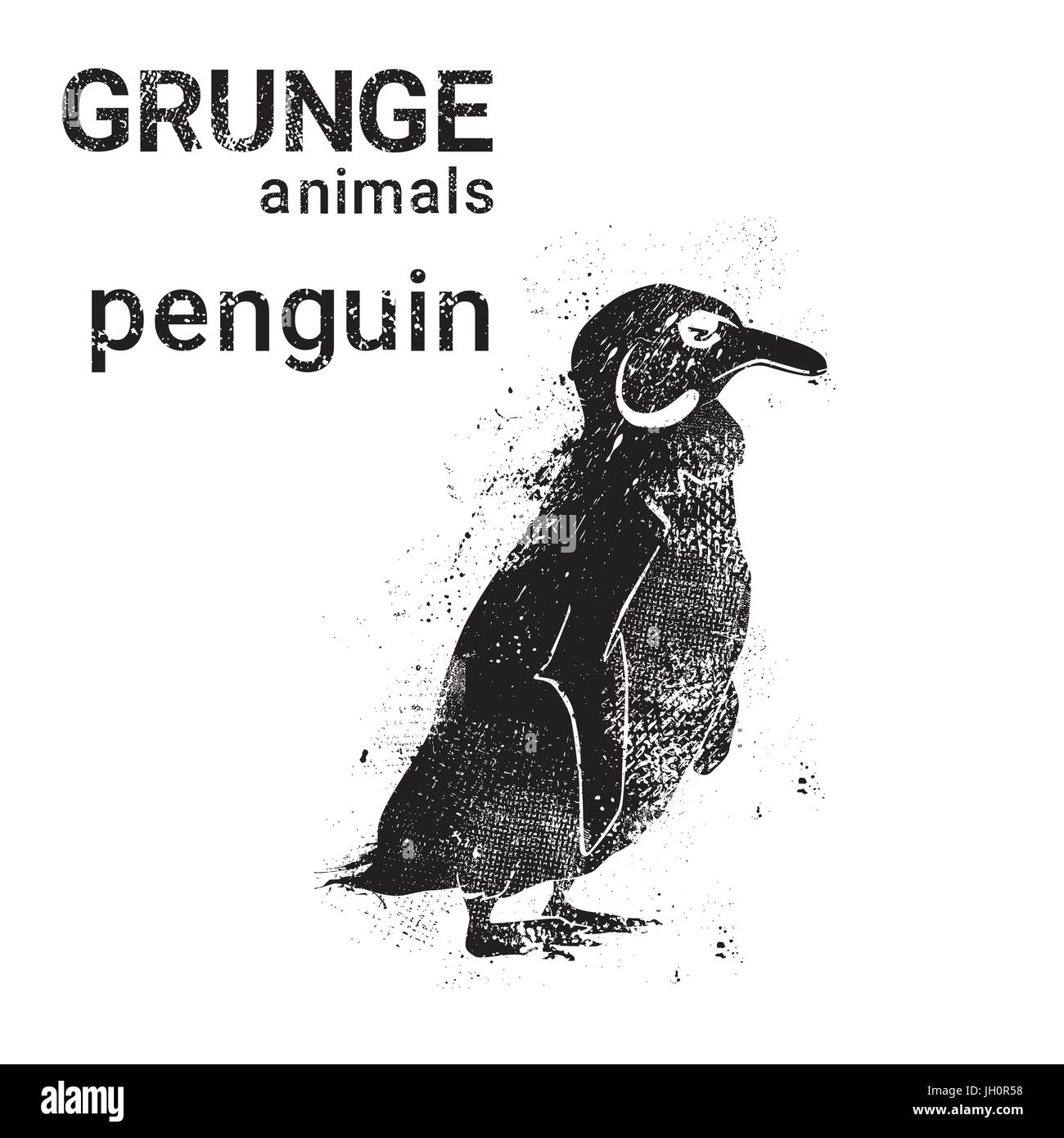 Silhouette Penguin In Grunge Design Style Animal Icon Stock Vector 