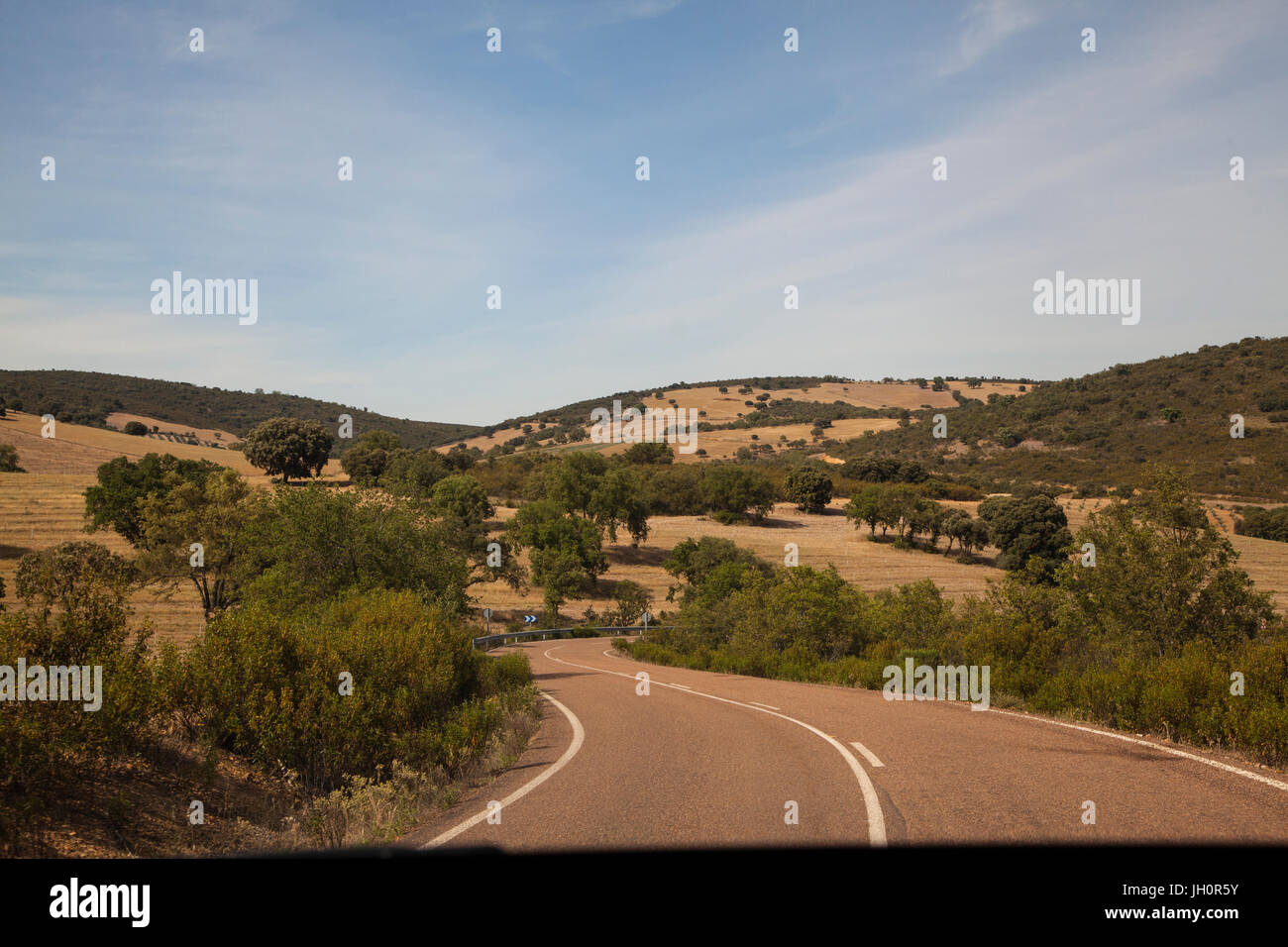 The arid landscape of the Castilla-La Mancha region of central Spain Stock Photo