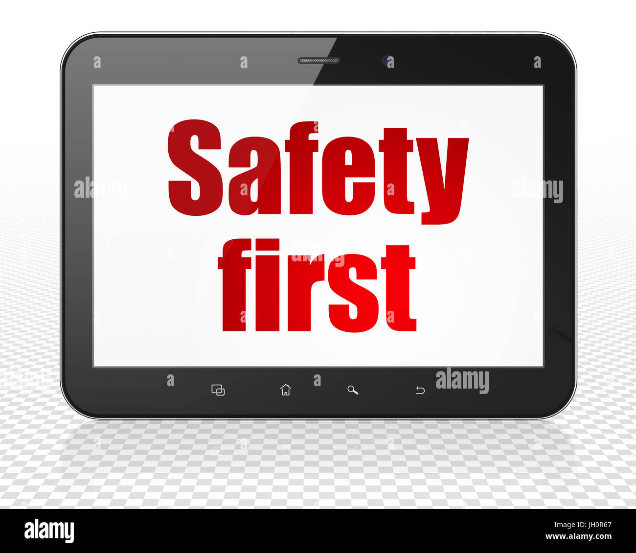 Protection concept: Tablet Pc Computer with Safety First on display ...