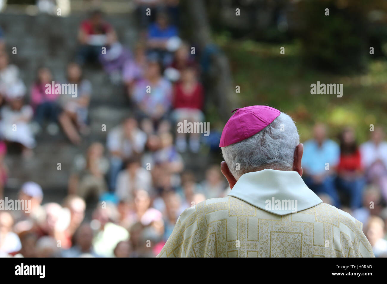 Bishop with a red zucchetto.  France. Stock Photo