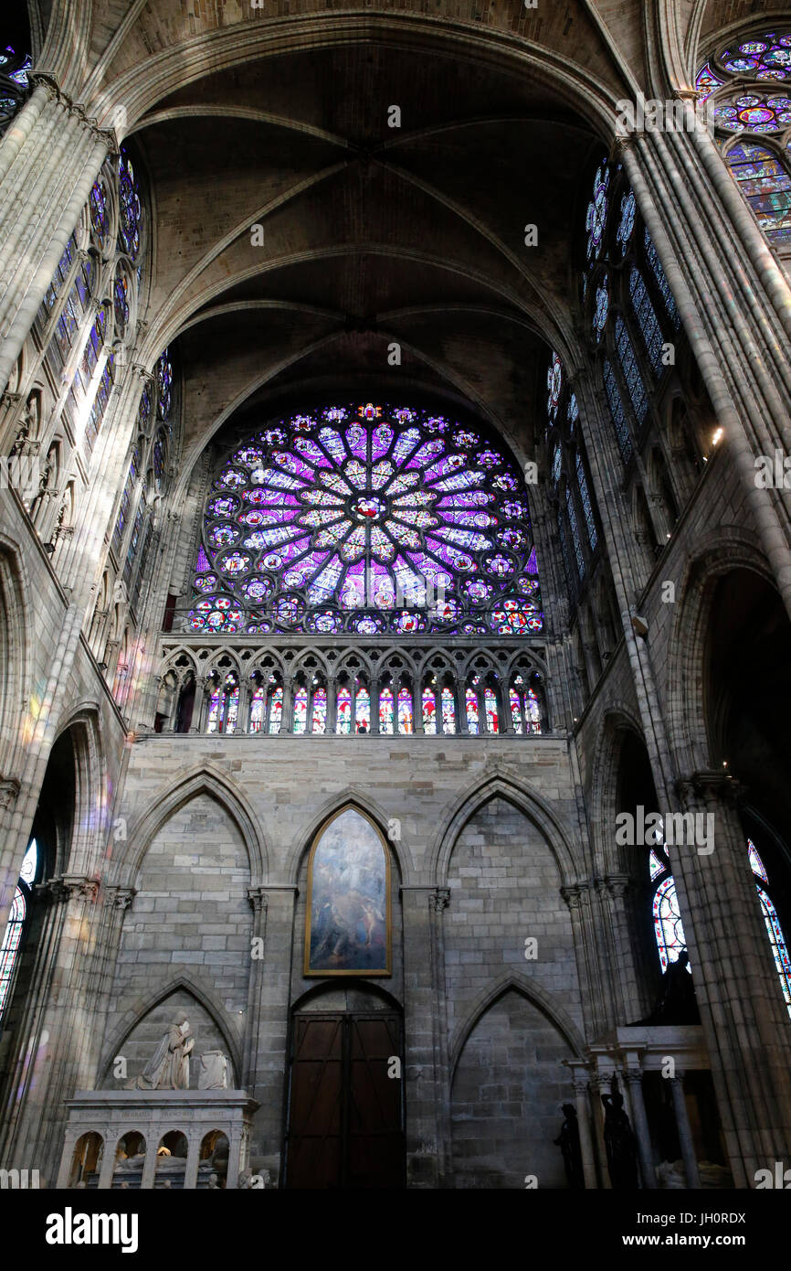 Saint Denis basilica. Transept rose window. France. Stock Photo