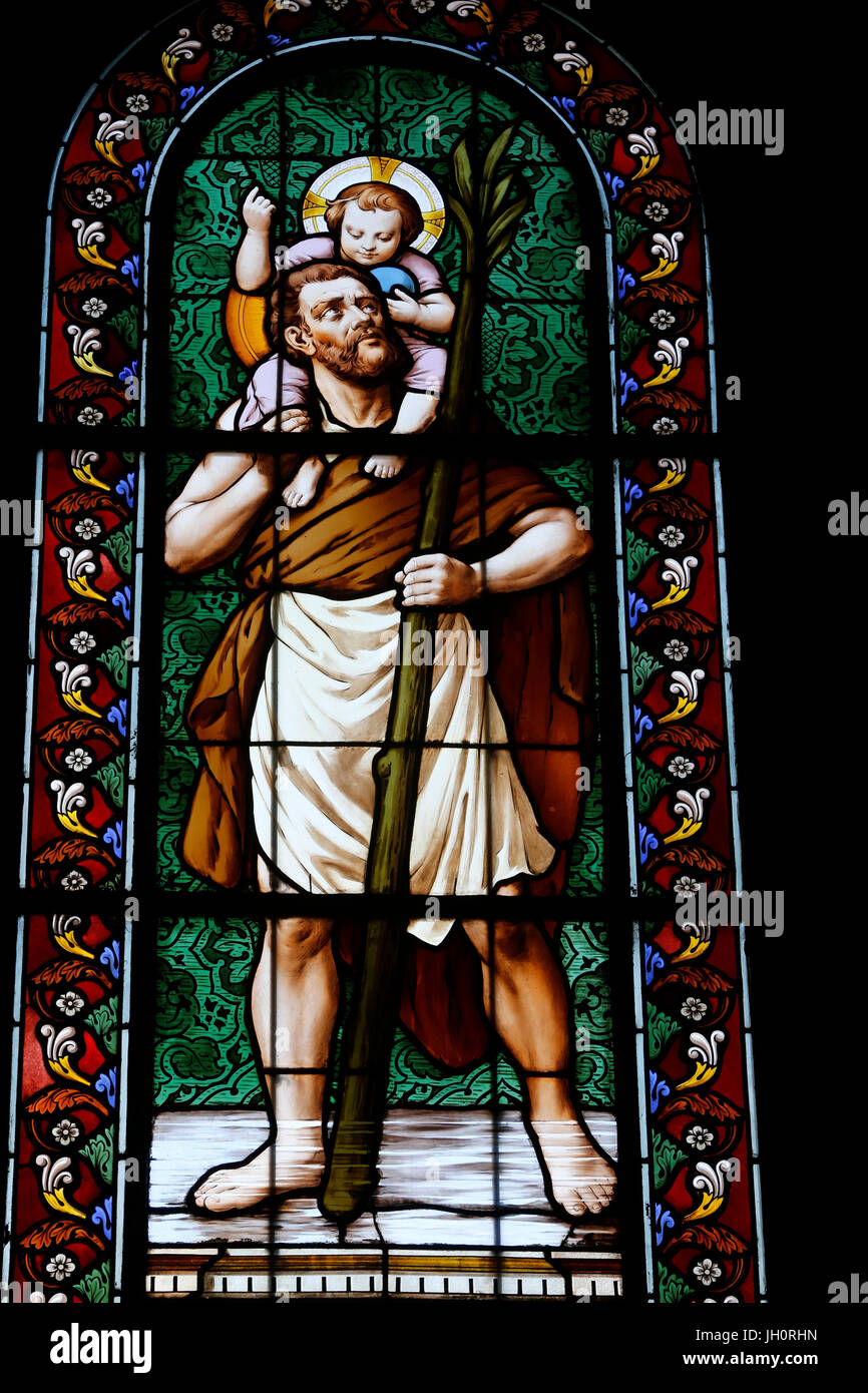 Saint Christopher stained glass. Paris. France Stock Photo - Alamy