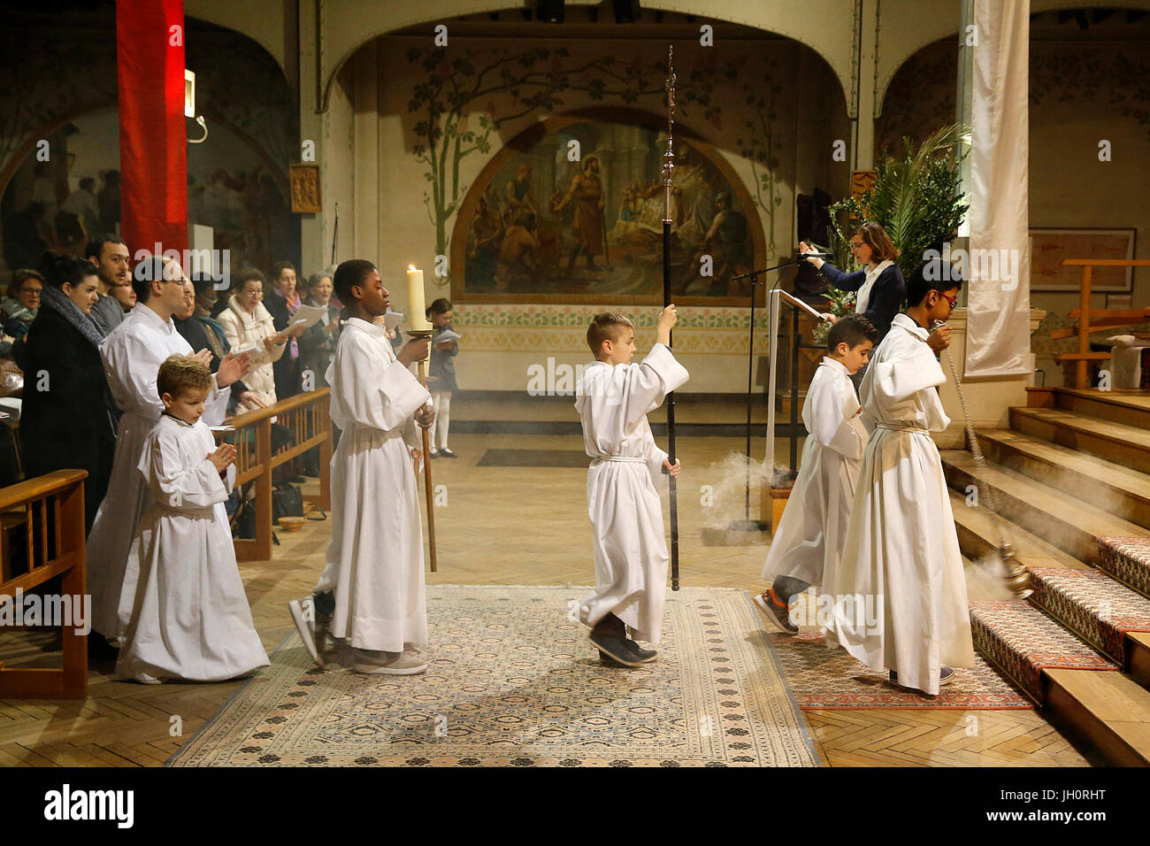 Maundy Thursday celebration in a Parisian catholic church. Paris. France. Stock Photo