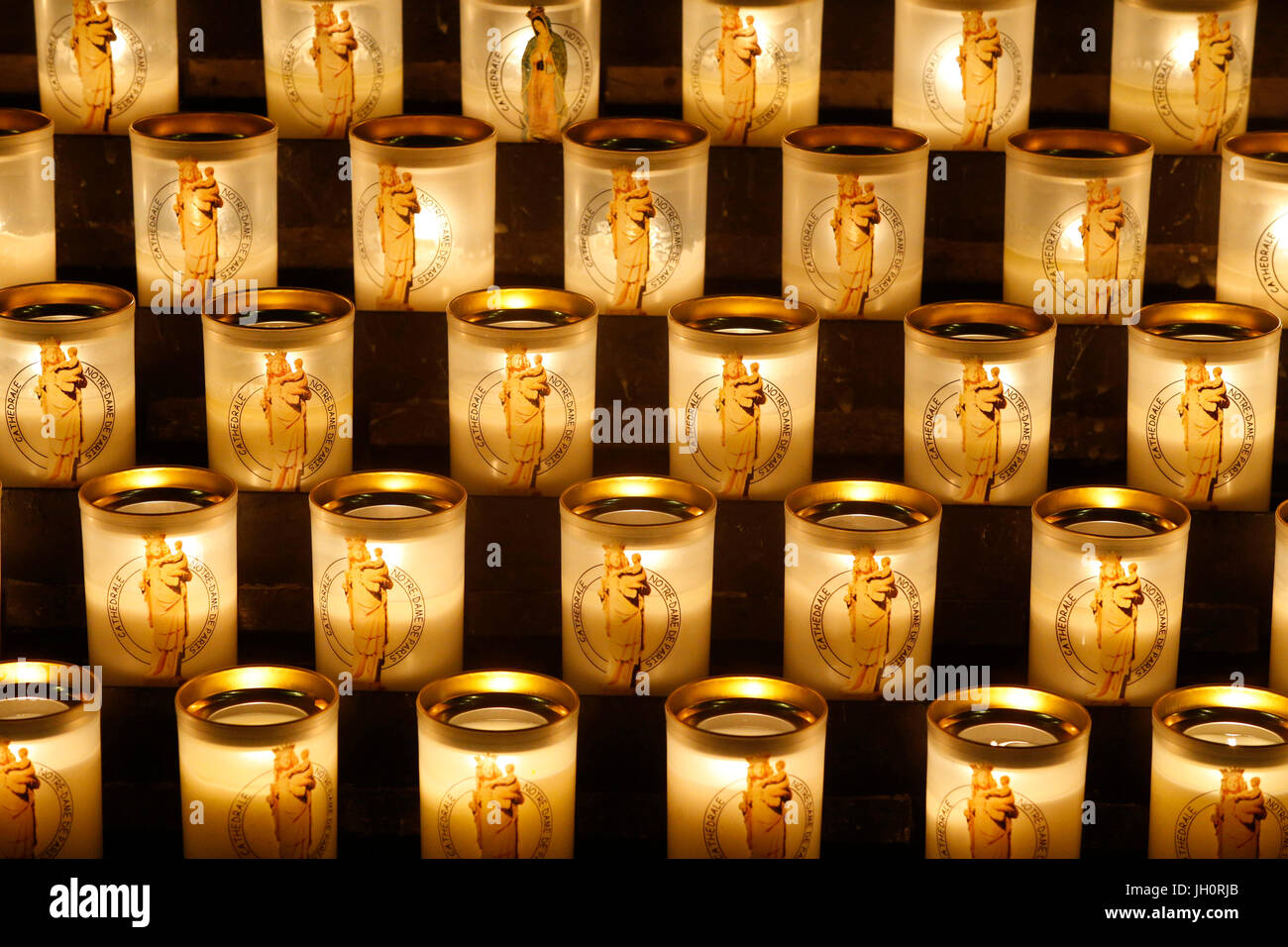 Candles in Notre Dame cathedral, Paris. Stock Photo