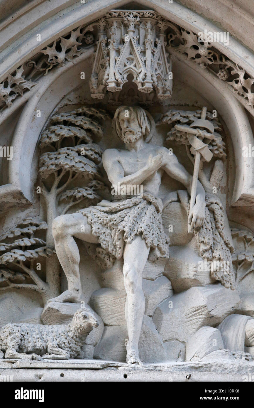 Saint Severin church, Paris. Saint John the baptist tympanum. France. Stock Photo