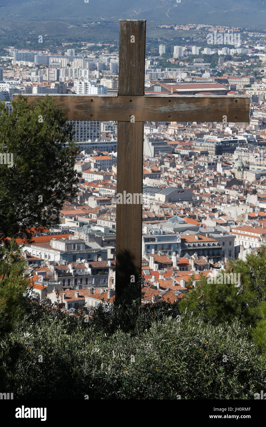 View of Marseille from Notre-Dame de la Garde basilica, Marseille.  France. Stock Photo