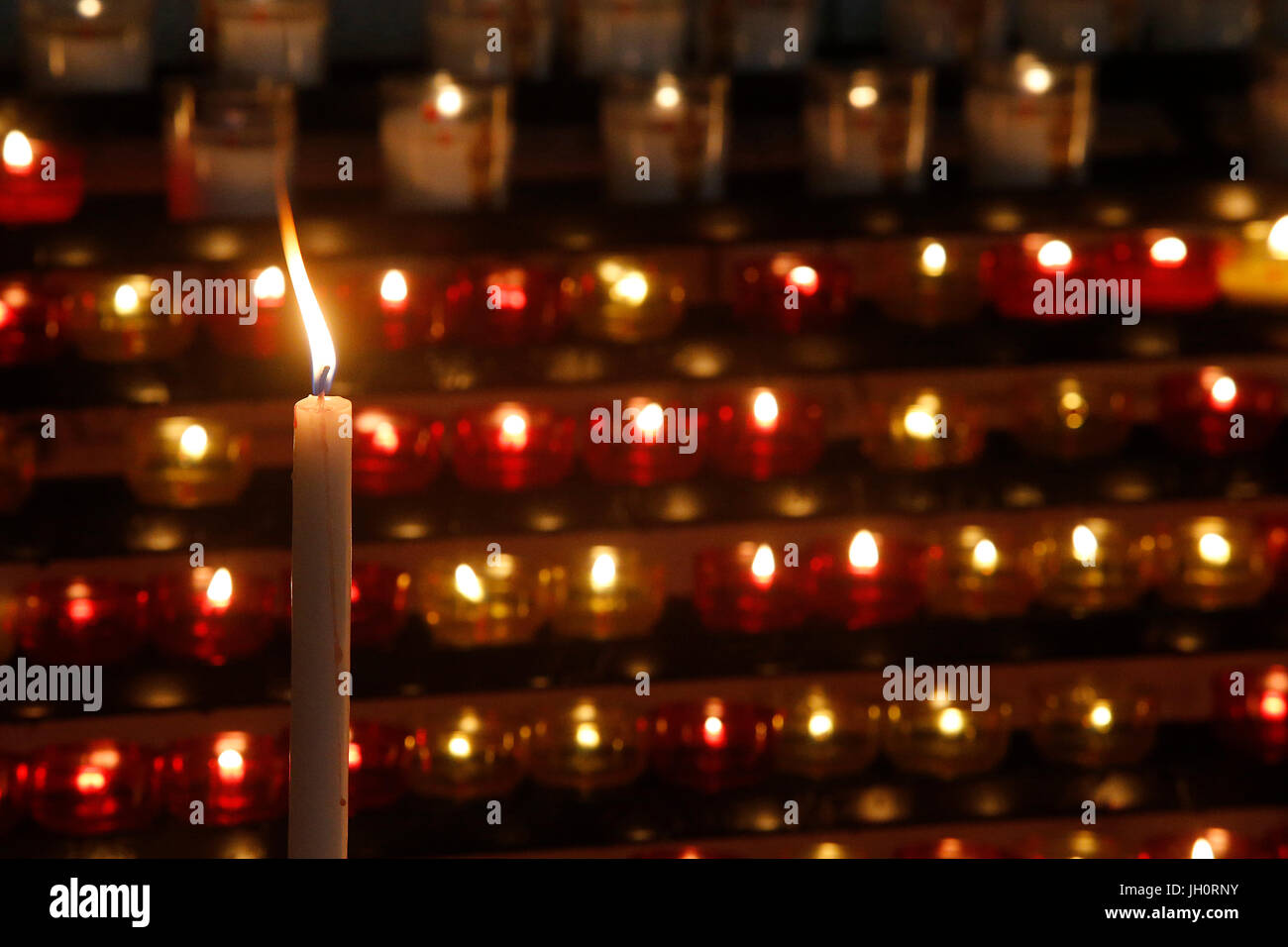 NotreDame de la Garde basilica, Marseille. Crypt. Candles. France