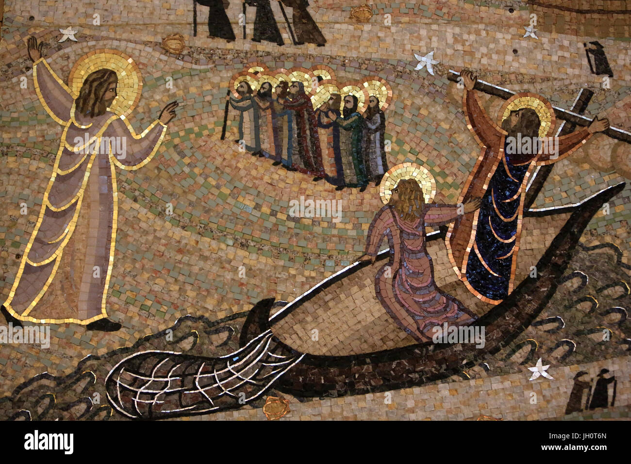 Jesus Christ invites St. James and his brother John to follow him. Detail. Saint-Jacques de Compostela. Mosaics. Artwork Miss Larissa Perekrestova. Cr Stock Photo
