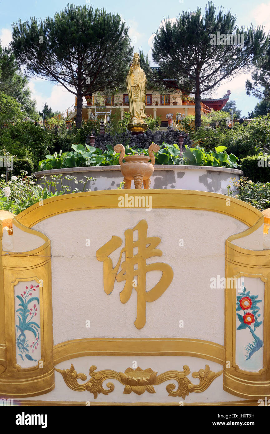 Buddhist temple. Thien Minh Pagoda. Quan Am Statue. Spiritual figure of mercy.  France. Stock Photo