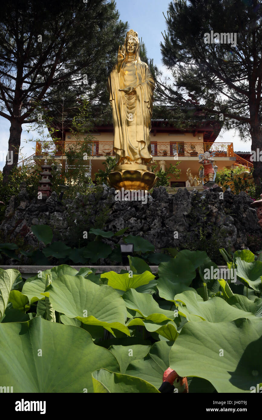 Buddhist temple. Thien Minh Pagoda. Quan Am Statue. Spiritual figure of mercy.  France. Stock Photo