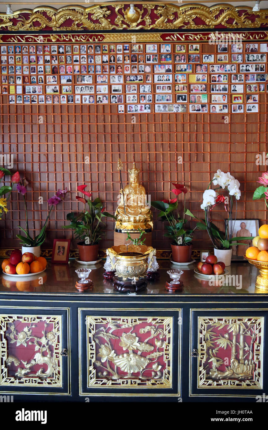 Buddhist temple. Thien Minh Pagoda. The veneration of the dead.  France. Stock Photo